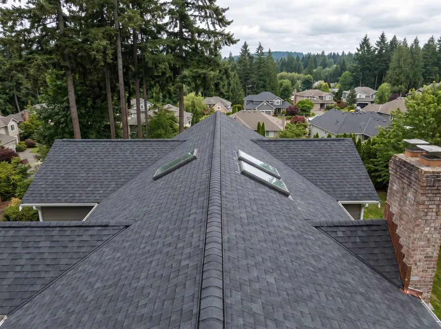 Completed multi-gable asphalt roof