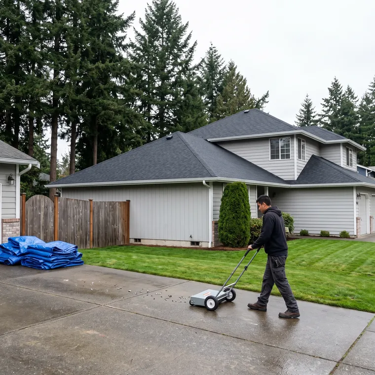 Driveway swept clean with a magnetic nail sweeper